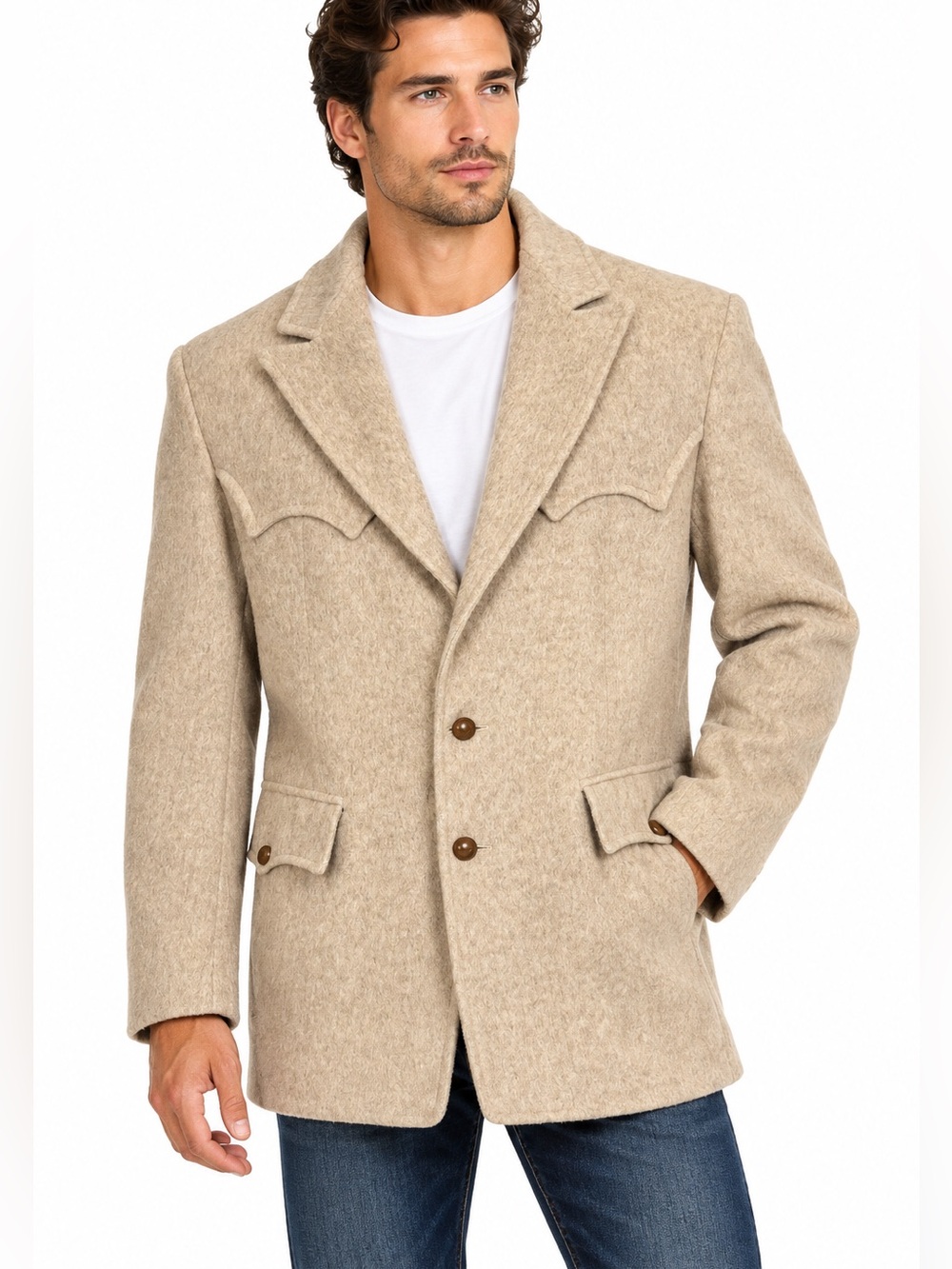 Vintage Levi’s Custom Tailored Western Coat Men’s L Beige Wool Cowboy Jacket